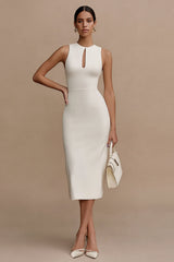 Bodycon Cut Out Midi White Dress with Slit