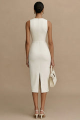 Bodycon Cut Out Midi White Dress with Slit