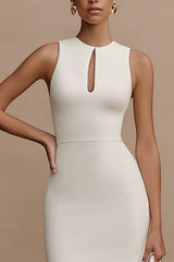 Bodycon Cut Out Midi White Dress with Slit