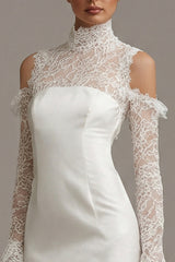 Long Sleeve High Neck Cut Out Mini White Dress