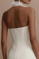 Halter A Line White Mini Graduation Dress with Ruffles