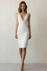 Bodycon V Neck Satin White Graduation Dress