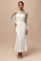 Long Sleeve Mermaid Satin White Dress