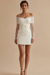 Off the Shoulder Ruched Bodycon Mini White Dress