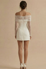 Off the Shoulder Ruched Bodycon Mini White Dress