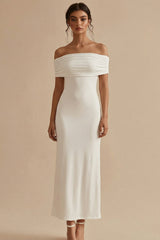 Off the Shoulder Ruched White Dress