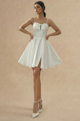 Satin A Line Corset Cut Out Mini White Dress
