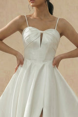 Satin A Line Corset Cut Out Mini White Dress