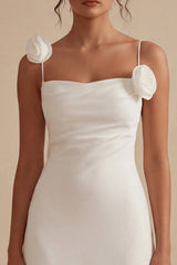 3D Flowers Spaghetti Straps Bodycon Mini White Dress