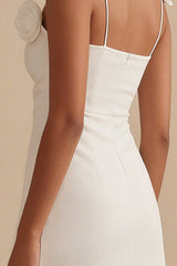 3D Flowers Spaghetti Straps Bodycon Mini White Dress