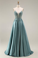 Sequin Corset A Line Appliqued Agave Prom Dress