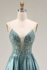 Sequin Corset A Line Appliqued Agave Prom Dress