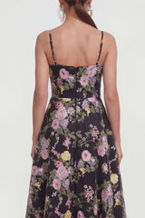 Floral Black A Line Midi Wedding Guest Dress