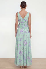 Ruched V Neck A Line Green Wedding Guest Dress with Slit