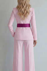 Pink Peaked Lapel 2 Piece Women Suits with Belt