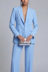 Blue 2 Piece Peaked Lapel Women Suits