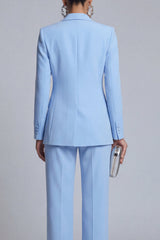 Blue 2 Piece Peaked Lapel Women Suits