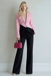 Colorblock Black Pink 2 Piece Slim Fit Women Suits