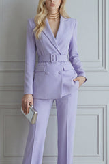 2 Piece Notched Lapel Lilac Women Suits with Belt