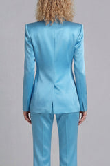 Peaked Lapel Satin Blue 2 Piece Single Buckle Women Suits