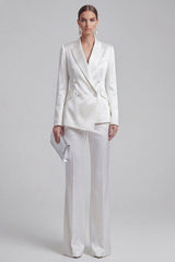 White Peaked Lapel 2 Piece Satin Women Suits