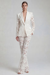 White Peaked Lapel Burnout 2 Piece Slim Fit Women Suits