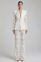 White Peaked Lapel Burnout 2 Piece Slim Fit Women Suits