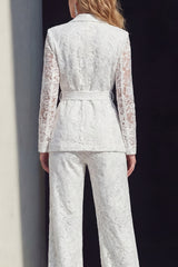 Notched Lapel White Burnout Women Suits with Belt