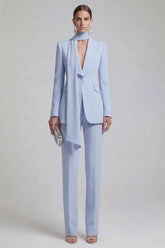Shawl Lapel Blue 2 Piece Satin Single Buckle Women Suits