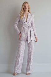 Jacquard Peaked Lapel 2 Piece Lilac Women Suits with Belt