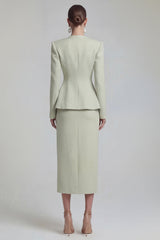 Green 2 Piece Single Buckle Bodycon Women Suits
