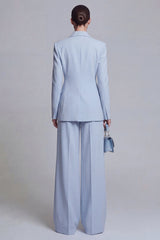 Blue 2 Piece Peaked Lapel Double Breasted Women Suits