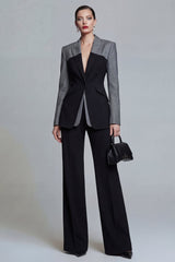 Black 2 Piece Peaked Lapel Slim Fit Women Suits