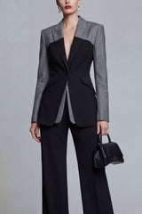 Black 2 Piece Peaked Lapel Slim Fit Women Suits