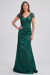 Dark Green Mermaid Ruched Maxi Mother of the Bride Dress