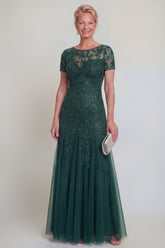 Dark Green A Line Sequin Maxi Mother of the Bride Dress