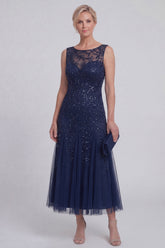Sparkly Navy A Line Sleeveless Mother of the Bride Dress