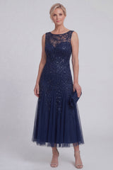 Sparkly Navy A Line Sleeveless Mother of the Bride Dress