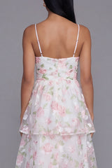 Tiered Corset White Pink Floral Wedding Guest Dress