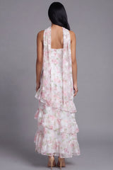 Floral Pink Strapless Wedding Guest Dress with Ruffles