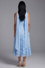Strapless Blue Appliqued A Line Wedding Guest Dress