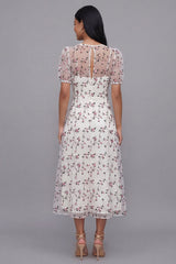 White Floral A Line Short Sleeve Wedding Guest Dress