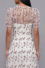 White Floral A Line Short Sleeve Wedding Guest Dress