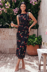 Black Floral Sheath Wedding Guest Dress with Keyhole
