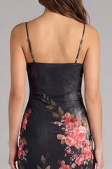 Black Floral Mermaid Midi Wedding Guest Dress