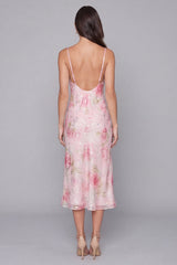 Pink Floral Mermaid Midi Wedding Guest Dress