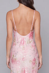 Pink Floral Mermaid Midi Wedding Guest Dress
