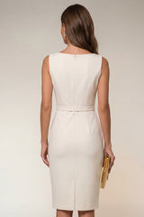 Ivory Bodycon Midi Work Dress with Slit