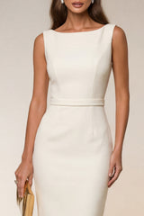 Ivory Bodycon Midi Work Dress with Slit