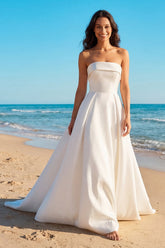 Ivory A Line Strapless Satin Wedding Dress